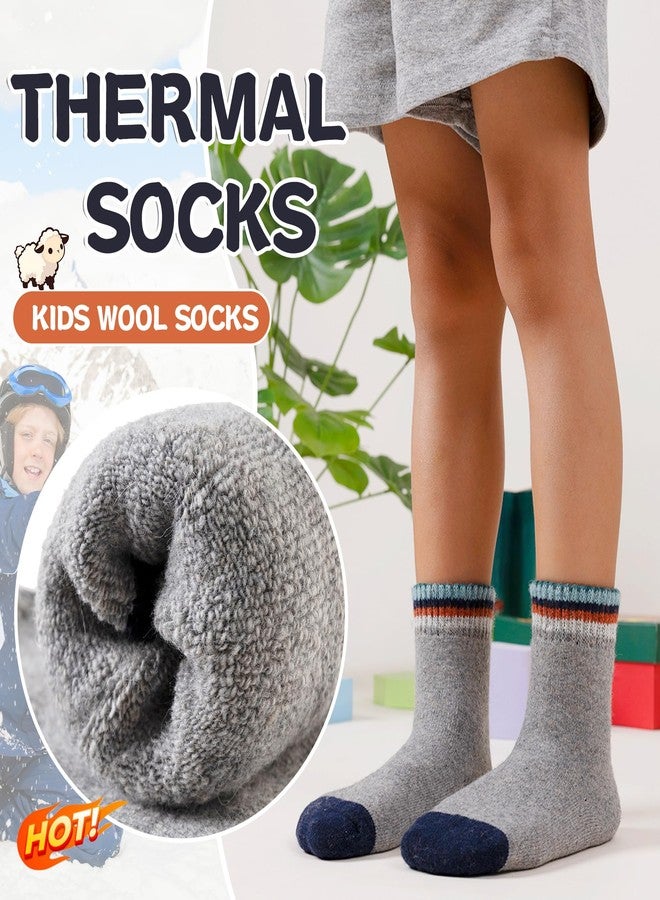 Eyean Kids Merino Wool Socks Boys Girls Thermal Winter Hiking Warm Thick Boot Cozy Toddler Crew Socks 6 Pairs (8-12 Years, Orange Stripes) - Image 3